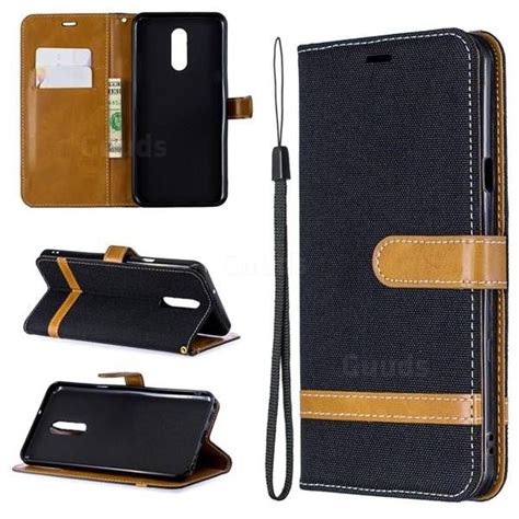 Jeans Cowboy Denim Leather Wallet Case For Lg Stylo Black Lg