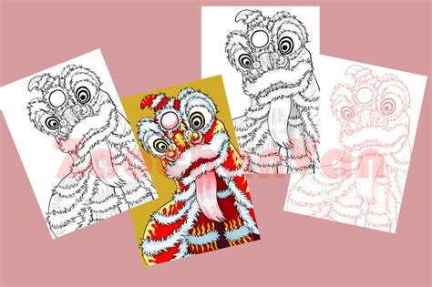 Lion Dance Coloring Page for Adult-instant DOWNLOAD, PNG Including ...