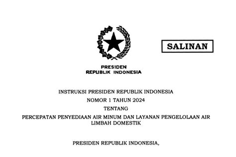 Berikut Inpres Percepatan Penyediaan Air Minum Dan Layanan Pengelolaan