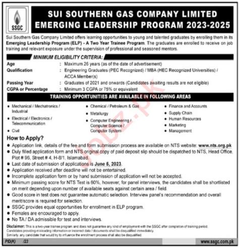 Sui Southern Gas Company Limited Ssgc Training Program Job