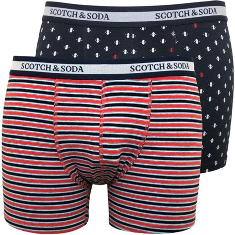 Scotch And Soda Mens 2 Pack Ditsy Print Boxer Briefs Navy Orange