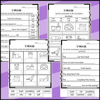 U Like Bull Words Worksheets Sorts Cloze Sequence Read And Draw