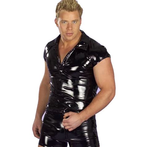 Mens Black Latex Catsuit Plus Size S Xxl Faux Leather Bodysuit Sexy Pvc