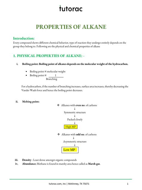 Properties Of Alkane Boiling Point Of Alkanes Depends On The Molecular