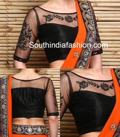 Boat Neck Net Embroidered Blouse South India Fashion Net Saree