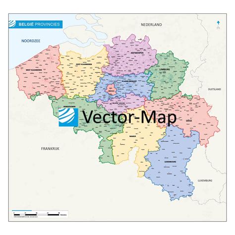 Gedetailleerde Provinciekaart België Vector Map De Online Kaarten Shop