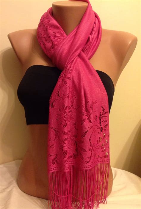 Fuchsia Pink Red Tulle Fringed Scarf Fuchsia Scarf Gift For Etsy