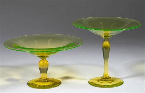 Steuben Bristol Yellow Art Glass Open Compotes Lot Of Two