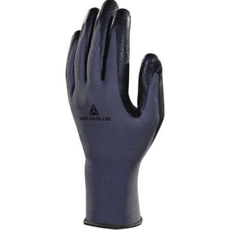 Gloves Polyester Knitted Nitrile Coating Palm Grey Black Delta Plus