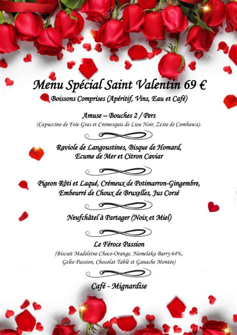 Menu St Valentin 2023 Restaurant La Virgule