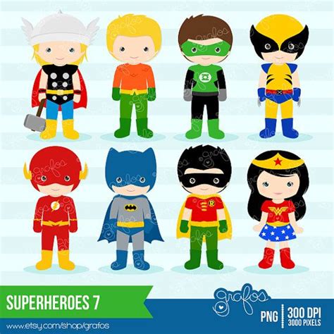 Superheroes 7 Digital Clipart Superheroes Clipart Instant Download