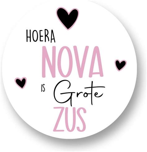 20x Sluitsticker Naam Is Grote Zus Roze 40 Mm Geboorte Sticker