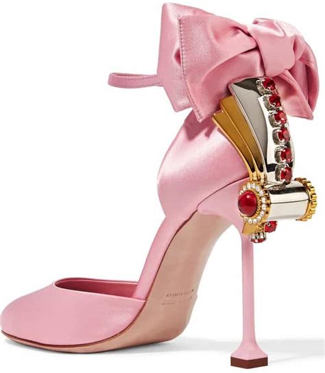 Lustrous Baby Pink Satin Miu Miu Embellished Satin Pumps