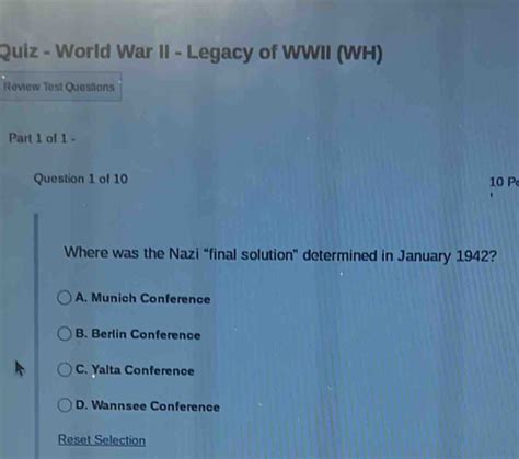 Solved Quiz World War II Legacy Of WWII WH Review Test Questions