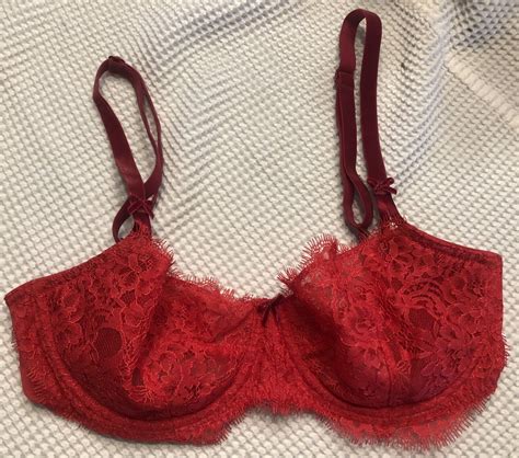 Victoria Secret Dream Angel 32dd Red Lace Velvet Shelf Push Up W O