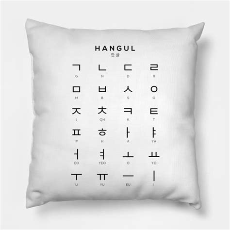 Korean Alphabet Chart Hangul Language Chart White Hangul Pillow