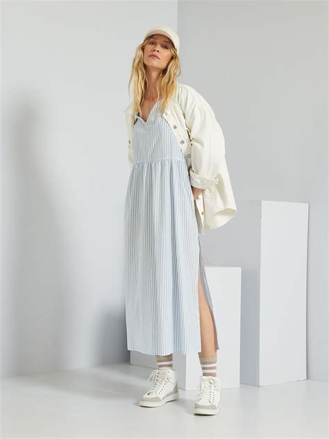 Robe Longue En Voile De Coton Bleu Kiabi