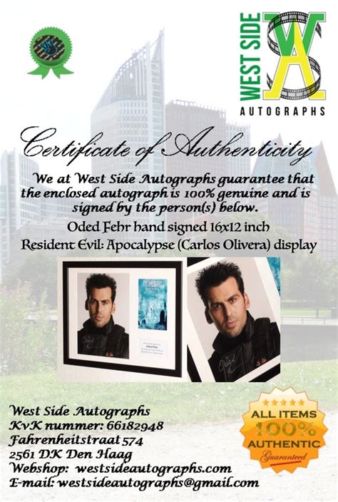 Resident Evil: Apocalypse - Oded Fehr (Carlos Olivera) Premium Framed, signed + Certificate of ...