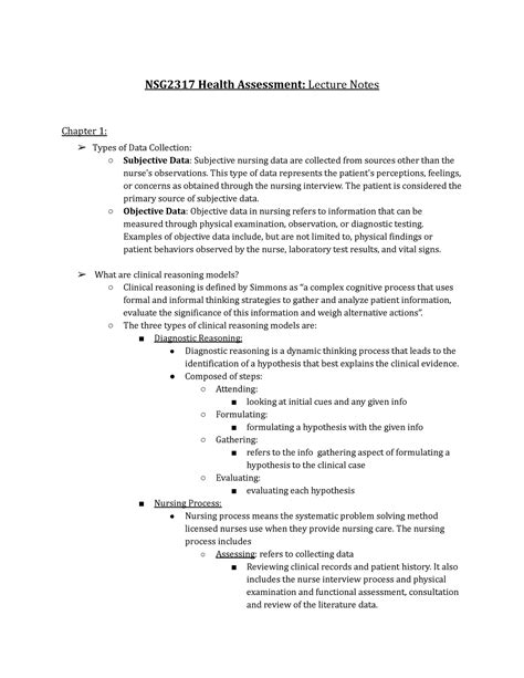 Nsg2317 Health Assessment Lecture Notes Nsg2317 Health Assessment Lecture Notes Chapter 1