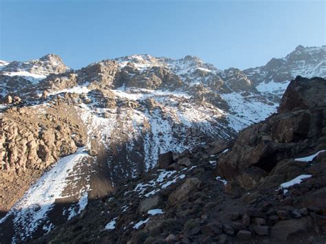 Jebel Toubkal Winter Ascent In High Atlas Mountains In Morocco Stock