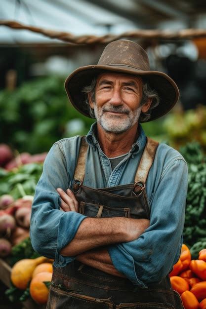 Premium Photo Farmer With Arms Crossed And Vegetables