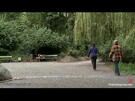 Naked Blonde Blanche Is Bound In Public Shop Window Then Ass Whipped On The Bench In The Park By