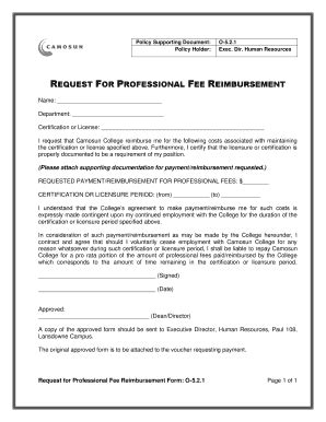 Fillable Online Request For Professional Fee Reimbursement Request For