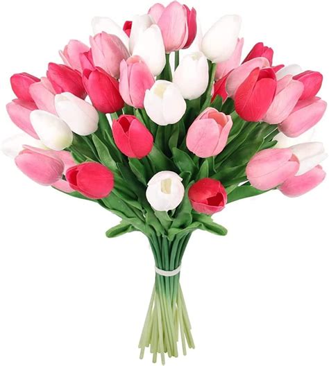 HAOSHICS 30pcs Artificial Tulips Flowers Fake Latex Tulip Stems Real