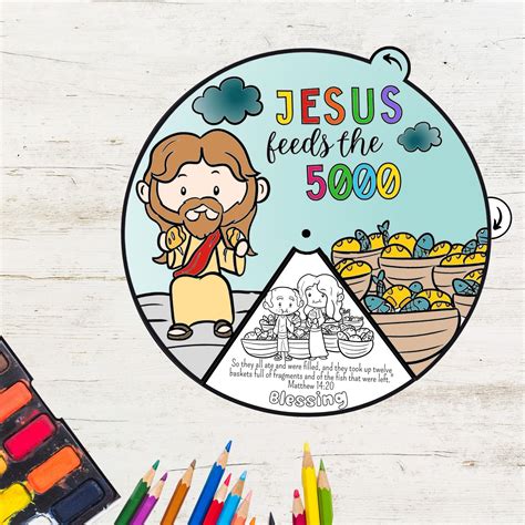 Jesus Feeds 5 000 Coloring Wheel Jesus Miracle Coloring Wheel