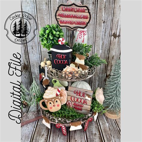 SVG LASER Cut Digital Hot Cocoa Cup Hot Cocoa Tiered Tray Set Winter Tiered Tray Set