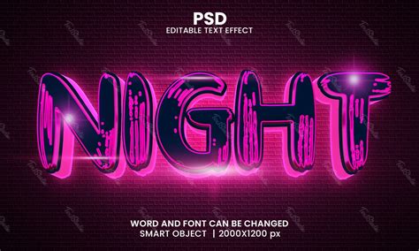 Night Pink Neon D Text Effect Photoshop Premium Psd File