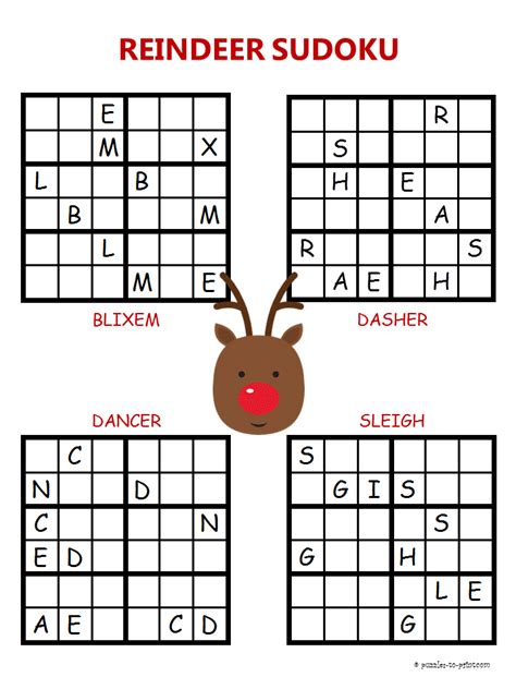 Christmas Reindeer Sudoku Christmas Puzzles Printables Christmas