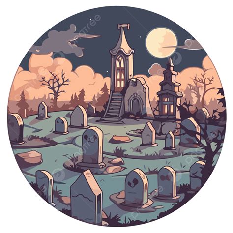 Cartoon Halloween Halloween Cemetery In The Night Illustration Vector ...