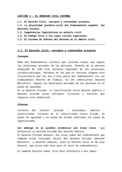 Docx LecciÓn 1 El Derecho Civil EspaÑoldocx Dokumentips