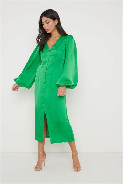 Naya Recycled Midaxi Dress Emerald Green Pretty Lavish