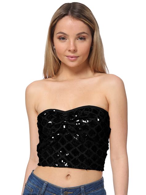 Womens Off Shoulder Sparkly Sequins Stretch Tube Top Chest Wrap Bra