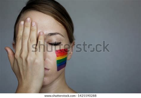 Sad Lesbian Woman Closed Eyes Colorful Foto Stock 1425590288 Shutterstock