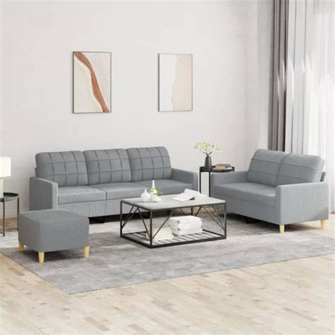 VidaXL Ensemble de canapés 3 pcs avec coussins Gris clair Tissu 3201314