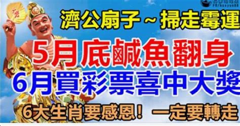 濟公扇子～掃走黴運。5月底鹹魚翻身、6月買彩票喜中大獎，6大生肖要感恩！一定要轉走 Peekme