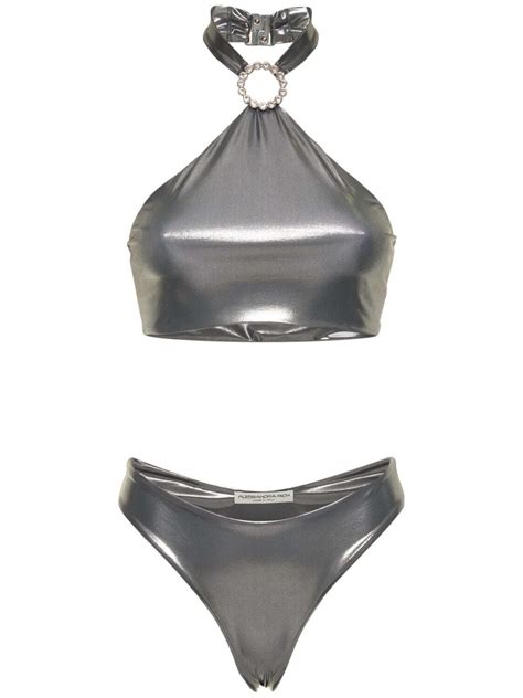 Buy Alessandra Rich Laminated Tech Bikini Set Dark Grey At Off