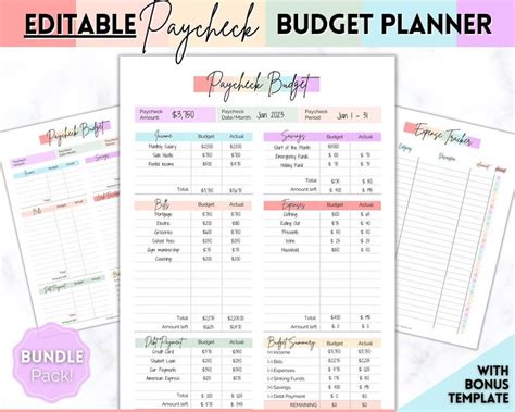 EDITABLE Paycheck Budget Planner Budget By Paycheck Template PDF