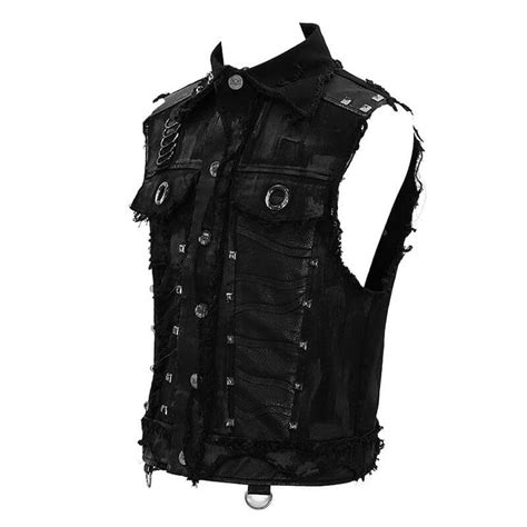 Male Black Head Turn Down Collar Waistcoat With Rivets Steampunk Men Clothing Steampunk Men