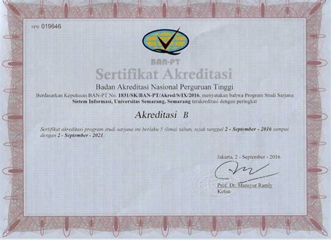 Akreditasi S1 Sistem Informasi 2016 Fakultas Psikologi Universitas