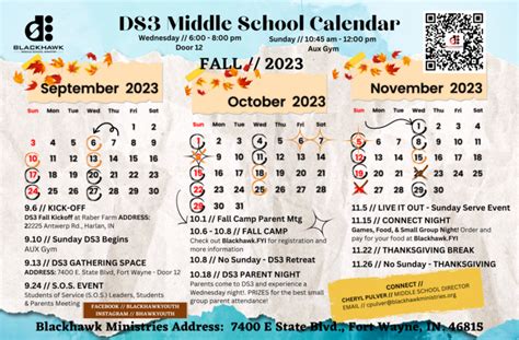 DS3 Middle School Youth Group 2023 🍂 Fall Calendar – Blackhawk FYI