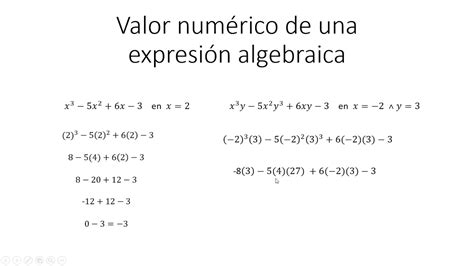 Valor numérico de una expresión algebraica YouTube