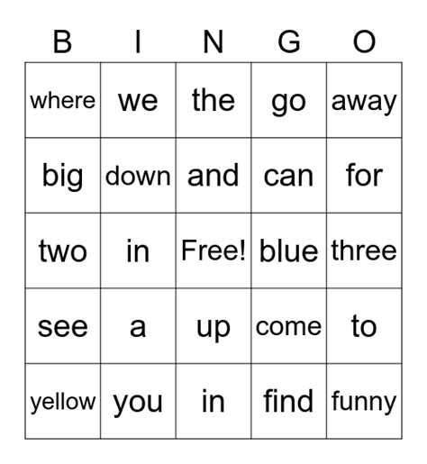 Word Bingo Card