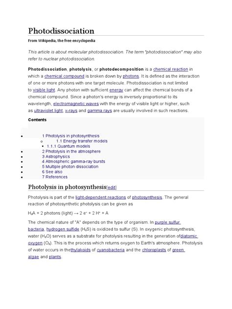 Photolysis of Water | PDF | Photodissociation | Photosynthesis