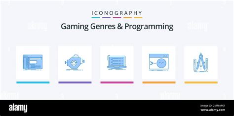 Gaming Genres And Programming Blue 5 Icon Pack Including command ...