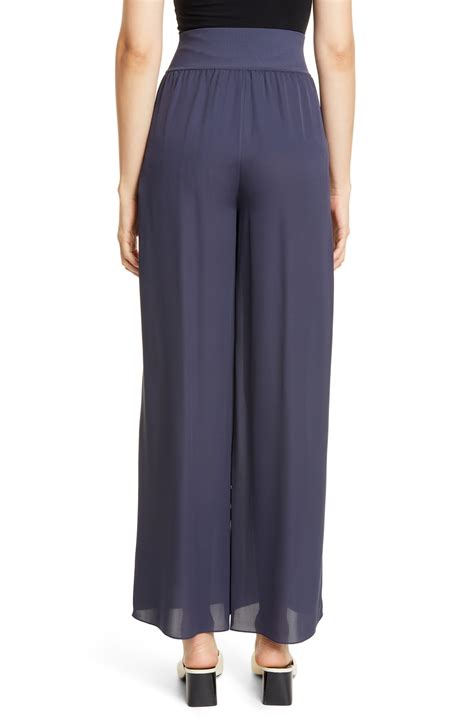 Theory Rib Waist Wide Leg Silk Pants In Blue Grey Blue Lyst