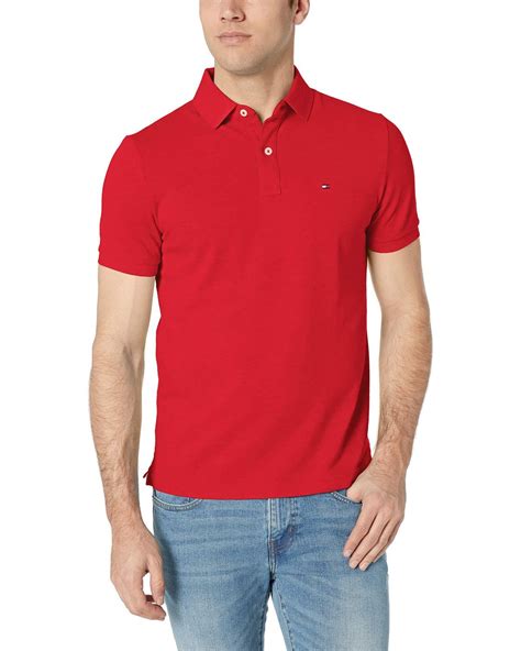 Tommy Hilfiger Short Sleeve Polo Shirt In Custom Fit In Red For Men